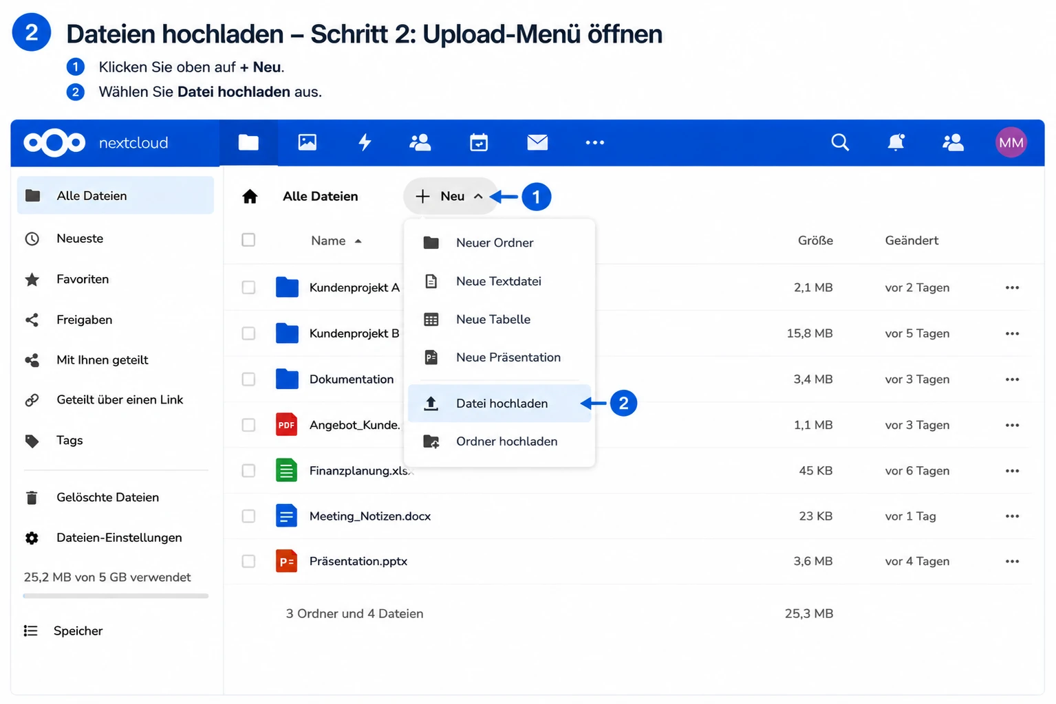 Nextcloud Dateien hochladen