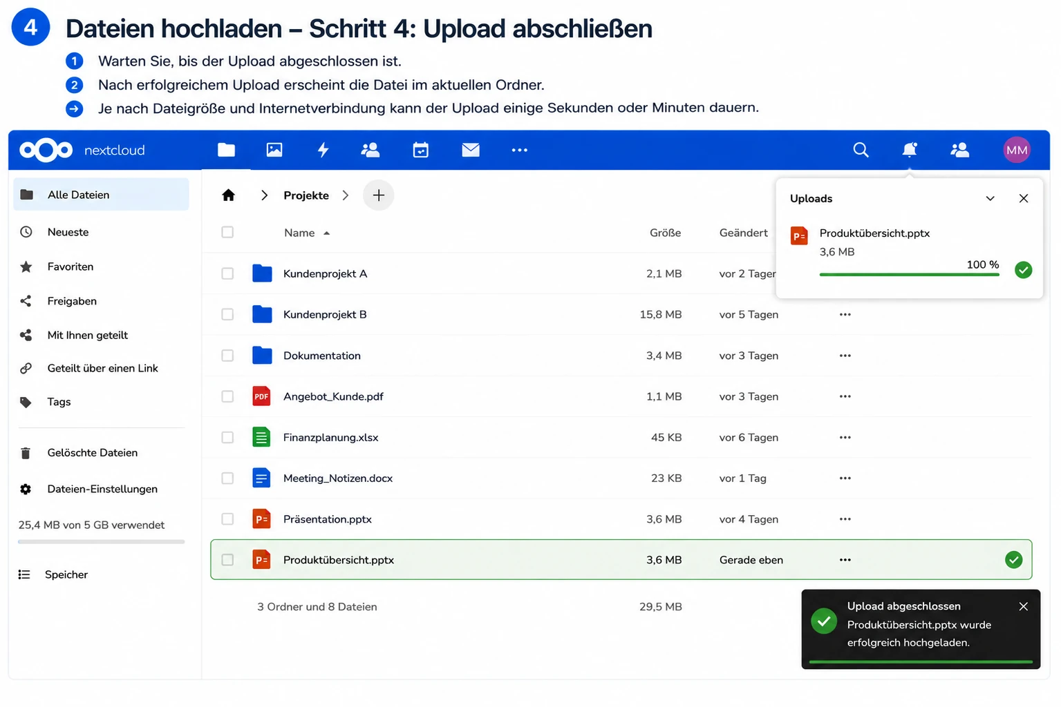 Nextcloud Dateien hochladen Upload