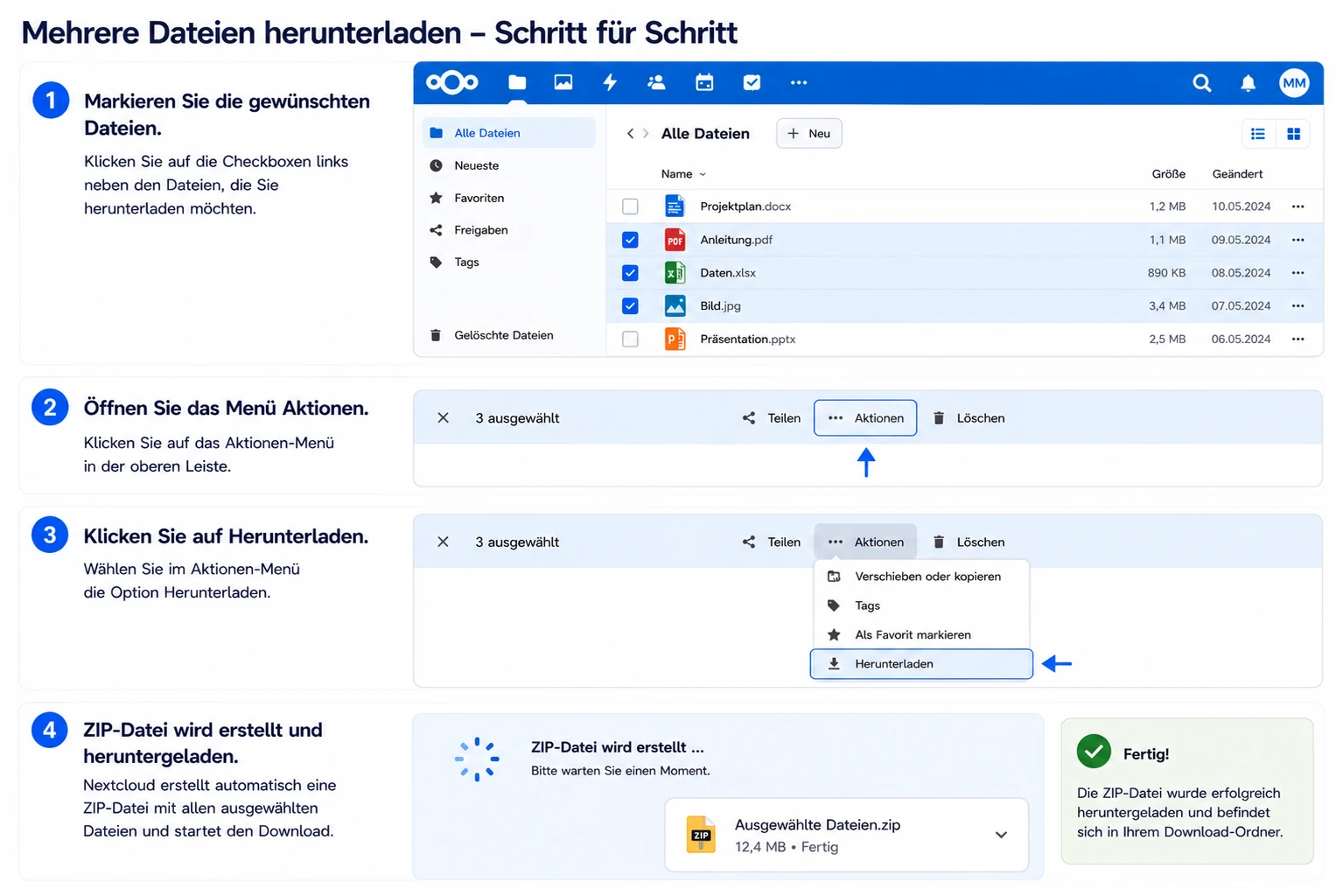 Nextcloud mehrere Dateien herunterladen