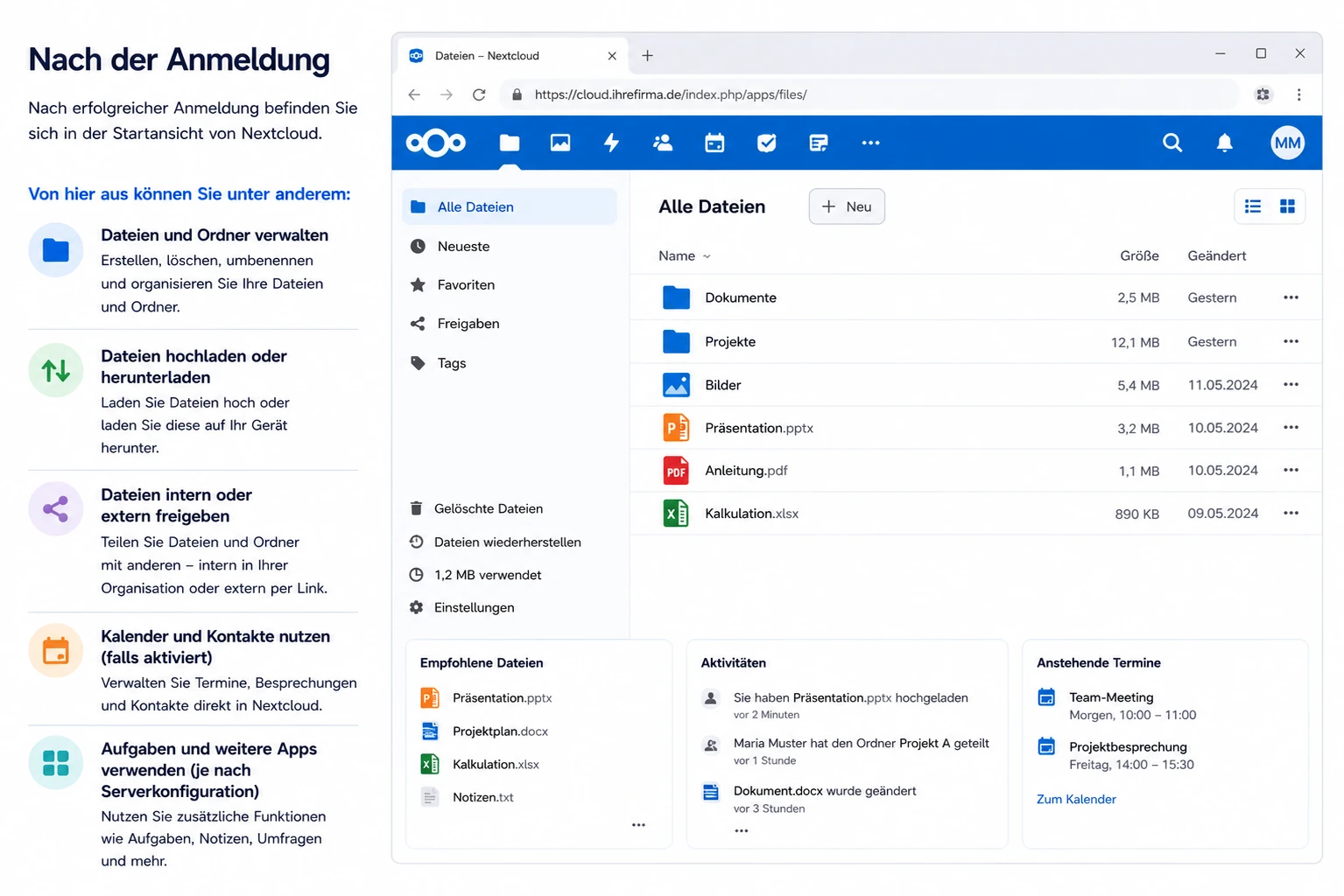 Nextcloud nach der Anmeldung