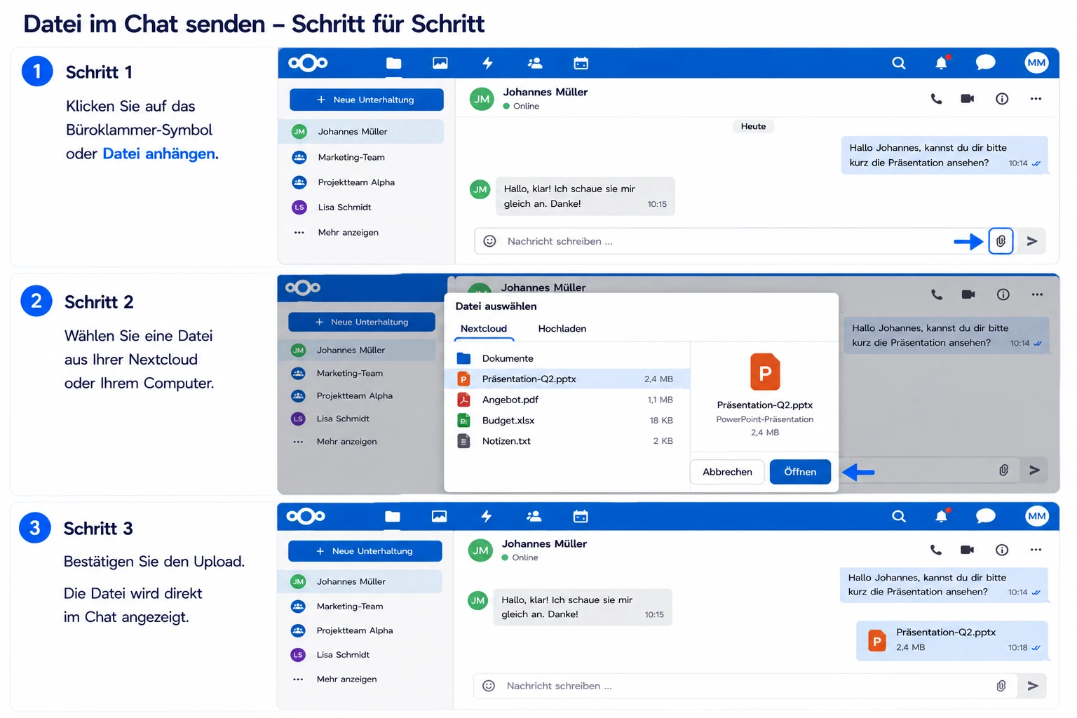 Nextcloud Talk Chat Datei senden