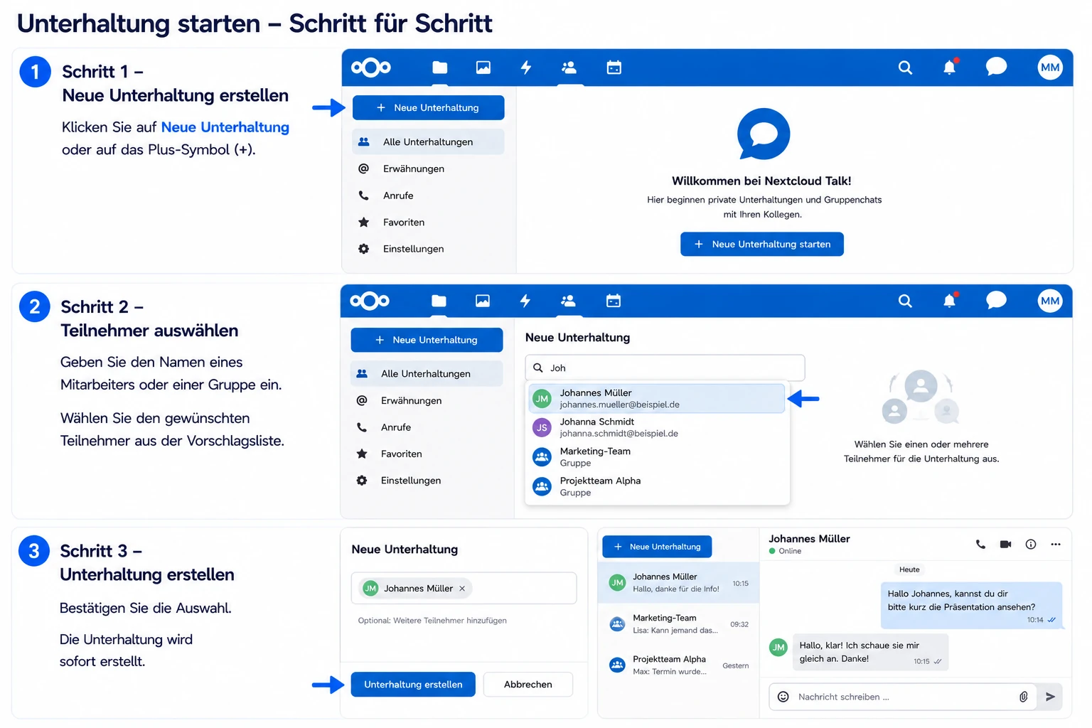 Nextcloud Talk Unterhaltung starten