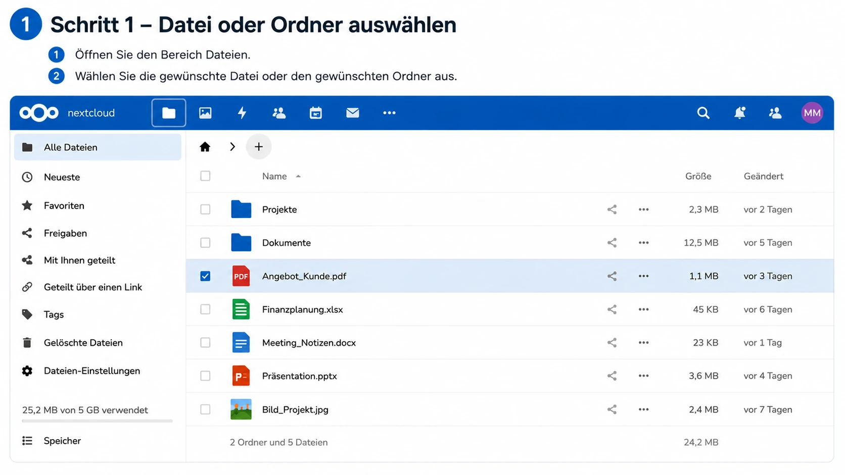 Nextcloud Teilen Ordner auswählen