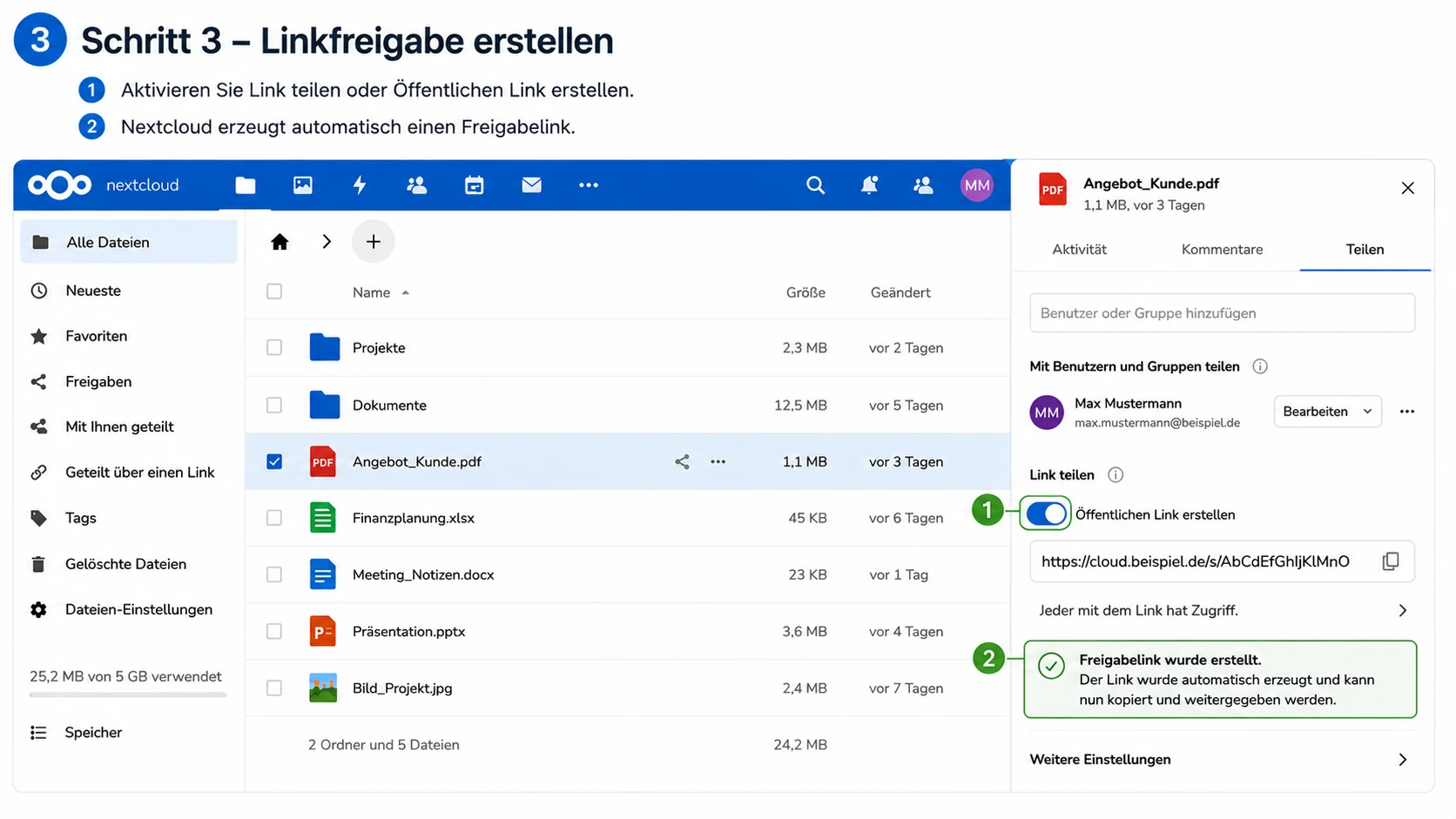 Nextcloud Teilen Linkfreigabe erstellen