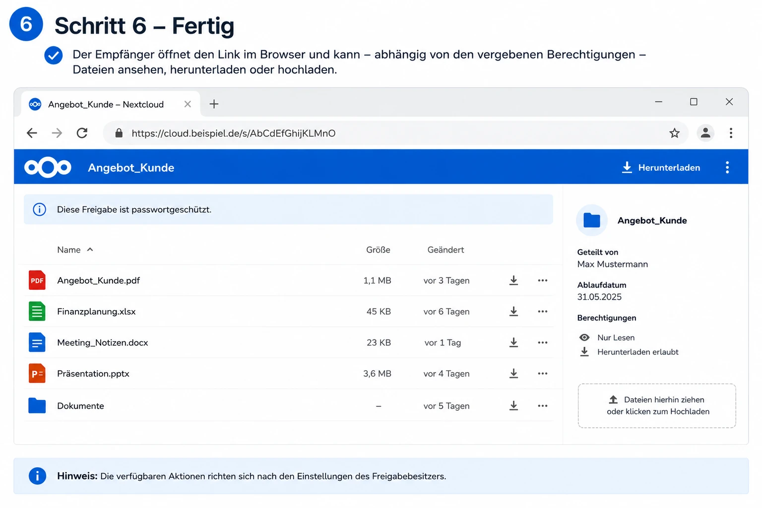 Nextcloud Dateien teilen fertig