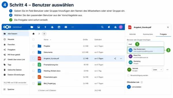 Nextcloud Teilen Benutzer auswählen