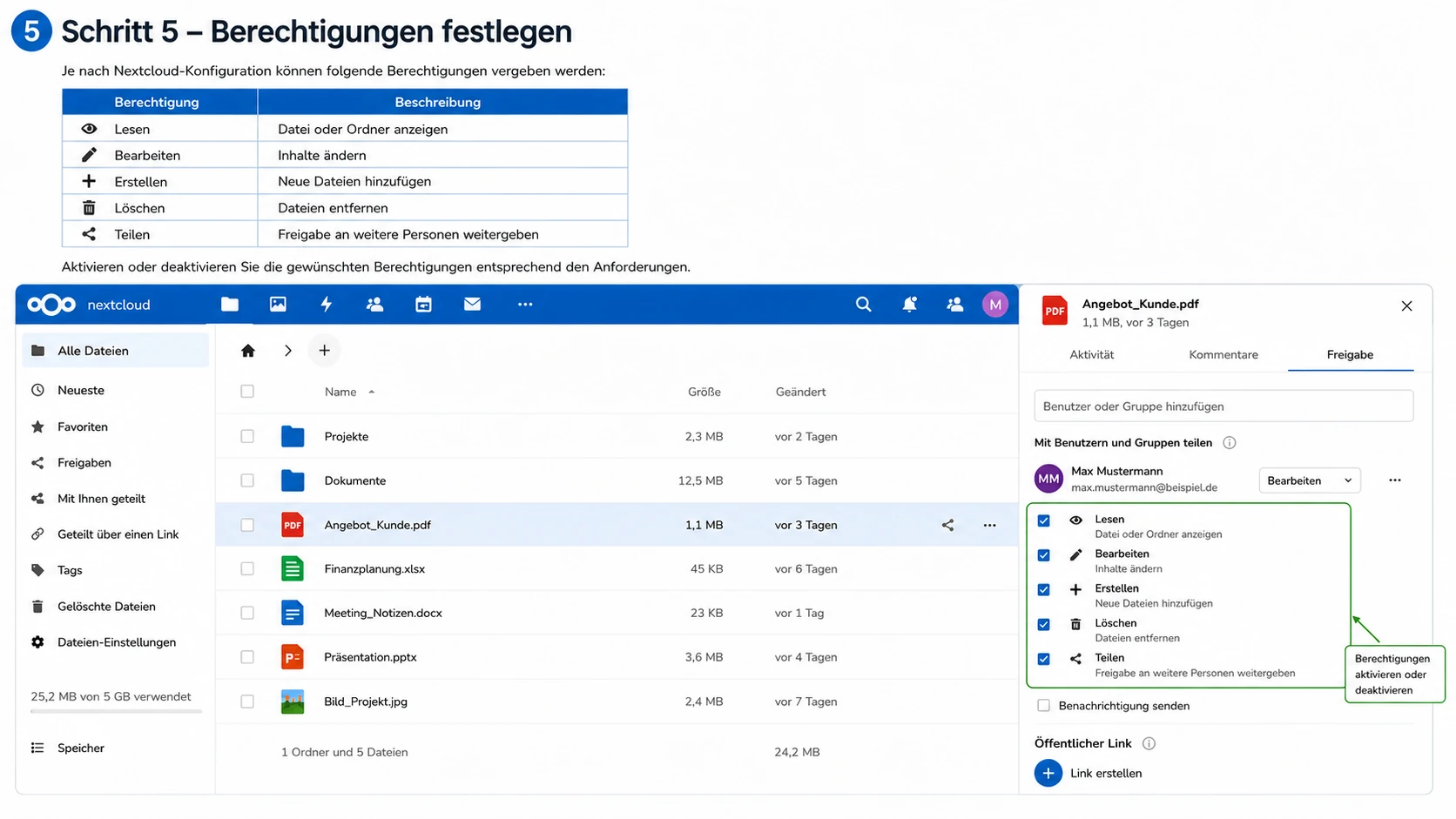 Nextcloud Teilen - Berechtigungen