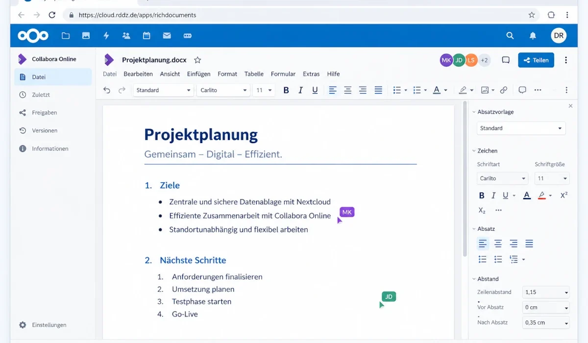 Collabora Online zur gemeinsamen Bearbeitung von Dokumenten in Nextcloud