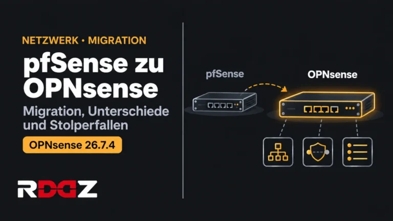 Grafik: Migration von pfSense zu OPNsense mit Firewall, VLANs und VPN-Verbindungen