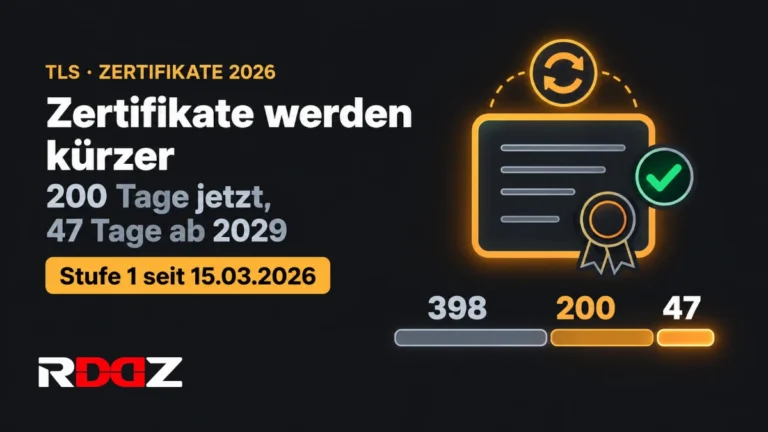 TLS-Zertifikate 2026: Warum 200 Tage jetzt zum Problem werden Grafik: TLS-Zertifikat mit 200 Tagen Laufzeit und automatischer ACME-Erneuerung für Server